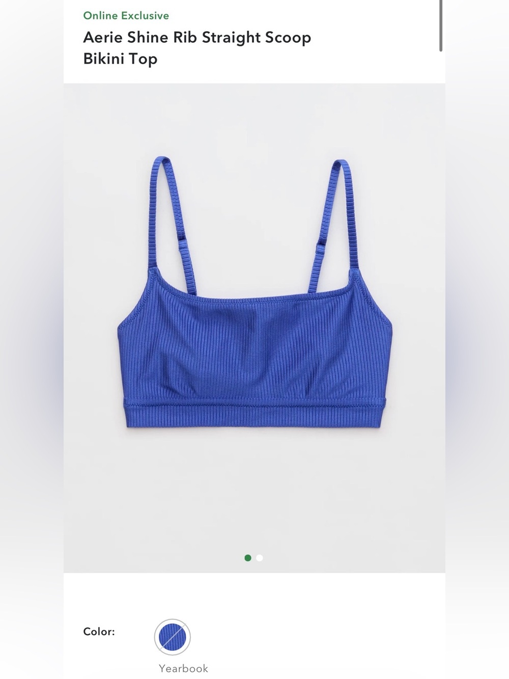 aerie shine rib straight scoop bikini top in royal blue